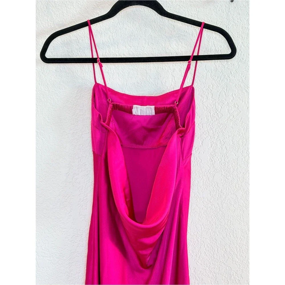 Abercrombie & Fitch Satin Cowl Back Slip Midi Dress in Hot Pink NWT! Size XS